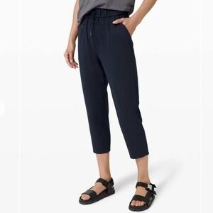 Lululemon Keep Moving Crop Pants Drawstring Navy Blue 12 Athleisure Travel Comfy